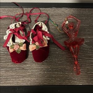 Vintage ballet slippers and ballerina ornaments